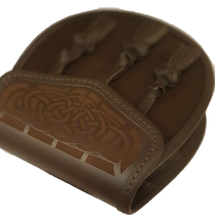Leather Day Sporran, with Laser Etched Celtic Design on Flap in Brown -  Kinloch Anderson